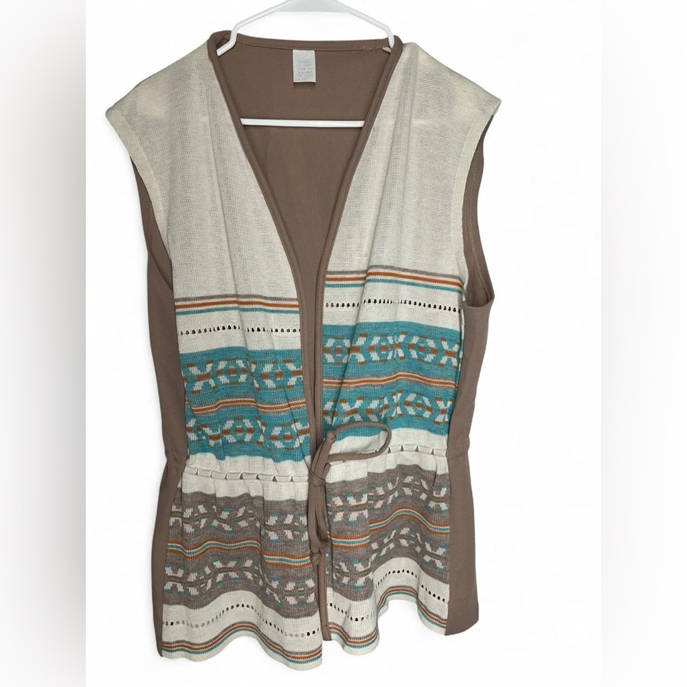 True Vintage 1970s Knit Tie Vest with Novelty XOXO Aztec Print